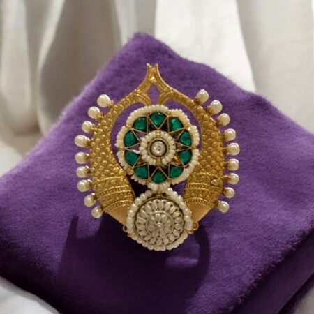 Dual Tone Pearl Fusion Ring - Adjustable Gold Green