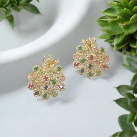 CZ Peacock Intricate Oversized Studs