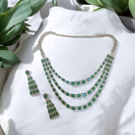 CZ and Emerald Multi layered Necklace Set