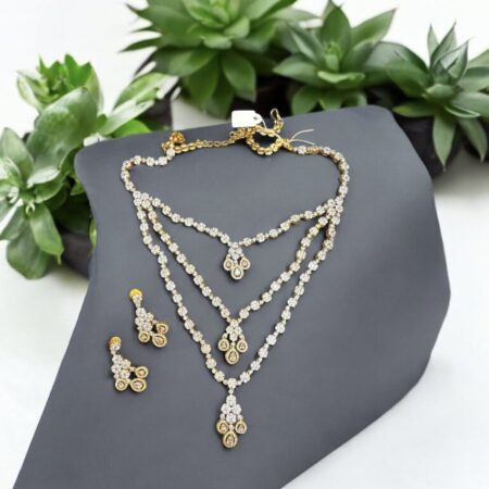 CZ Dual Tone Multi Layered Necklace Set