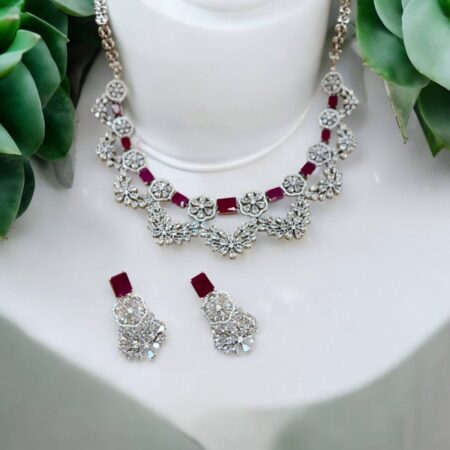 CZ Elegant Necklace Set - Ruby