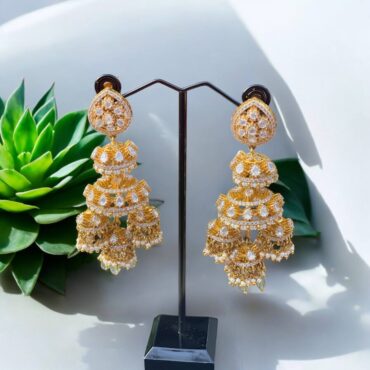 Traditional Jhumkis -Clear and Mint