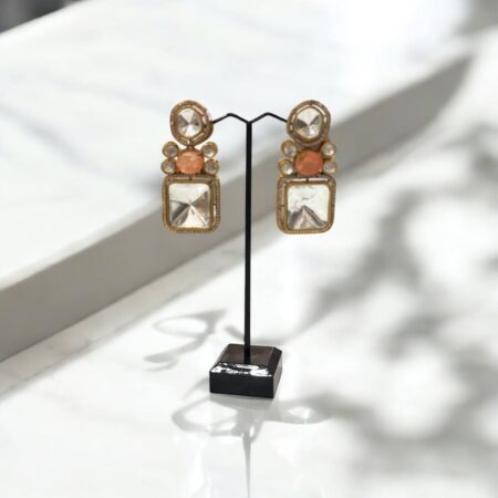 Kundan Earings - Peach