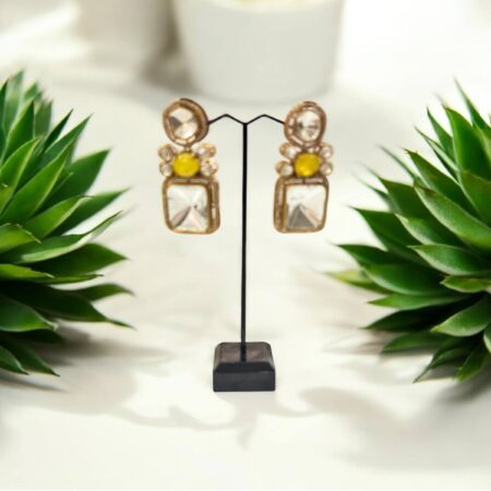 Kundan Earings - Yellow